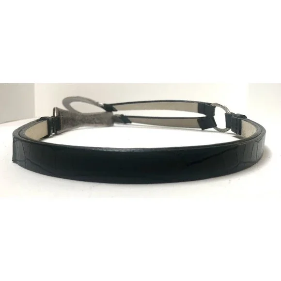 Chicos Black Leather Hip Belt Adjustable Pewter Boho Horseshoe Buckle M/L 31-44” - Picture 9 of 16